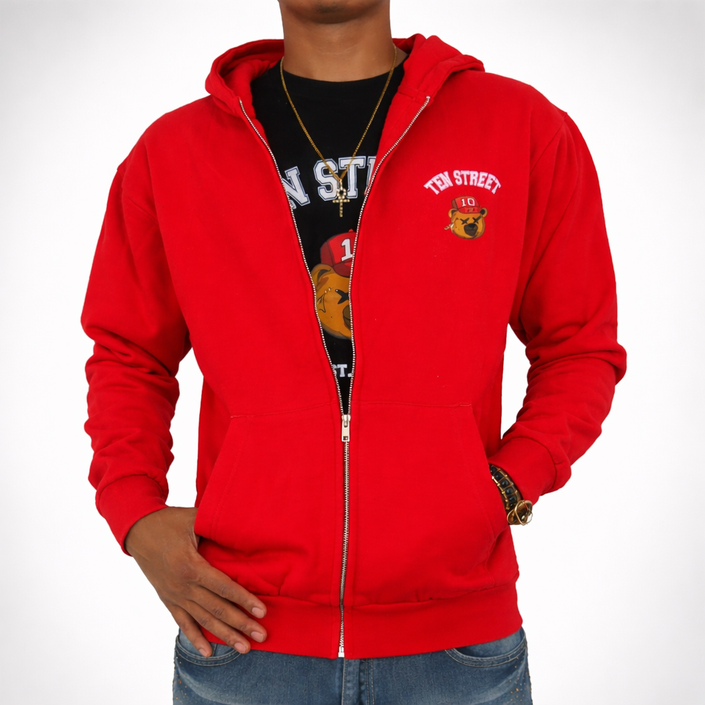 RED “KEEP PUSHIN'” ZIP HOODIE – Ten Street Apparel Co.